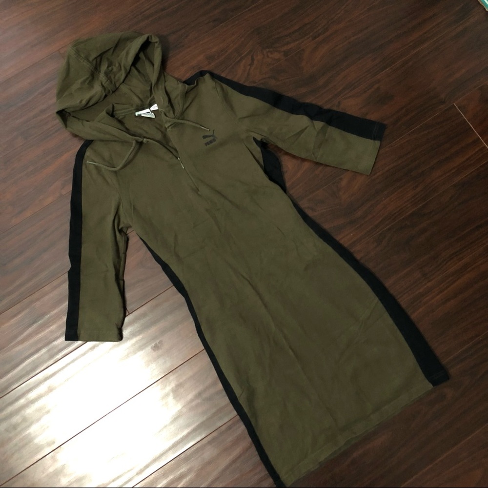 Puma Olive Green and Black Hooded Midi Dress